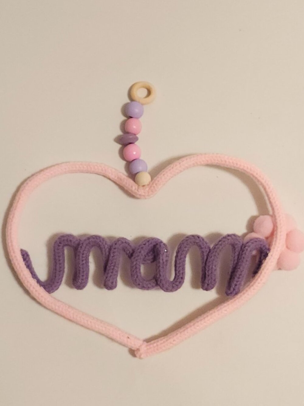 Knitted MOM Macrame Heart with Flower BNIP Wall Hanging Ornament - Picture 3 of 4